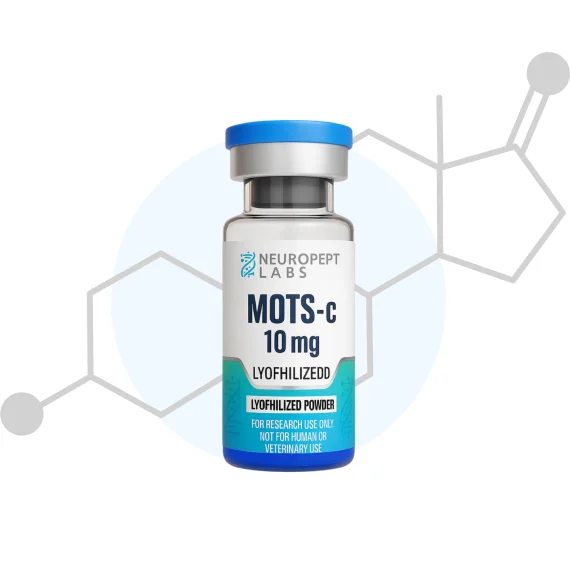MOTS-c 10mg synthetic research peptide vial from NeuroPept Labs, lyophilized powder for laboratory research use