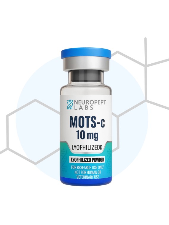 MOTS-c 10mg synthetic research peptide vial from NeuroPept Labs, lyophilized powder for laboratory research use