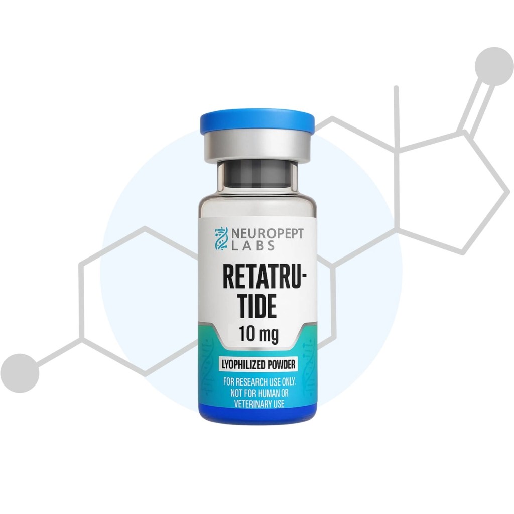Retatrutide 10mg research-grade peptide vial by NeuroPept Labs, lyophilized powder for laboratory research use only