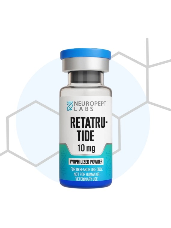 Retatrutide 10mg research-grade peptide vial by NeuroPept Labs, lyophilized powder for laboratory research use only
