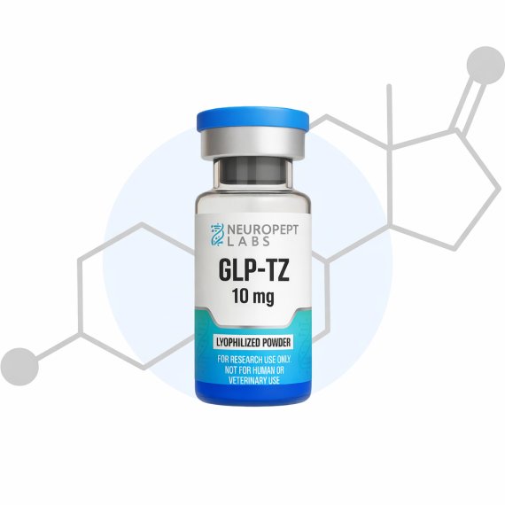 GLP-TZ | Tirzepatide research peptide lyophilized powder in sterile laboratory vial for in-vitro research use