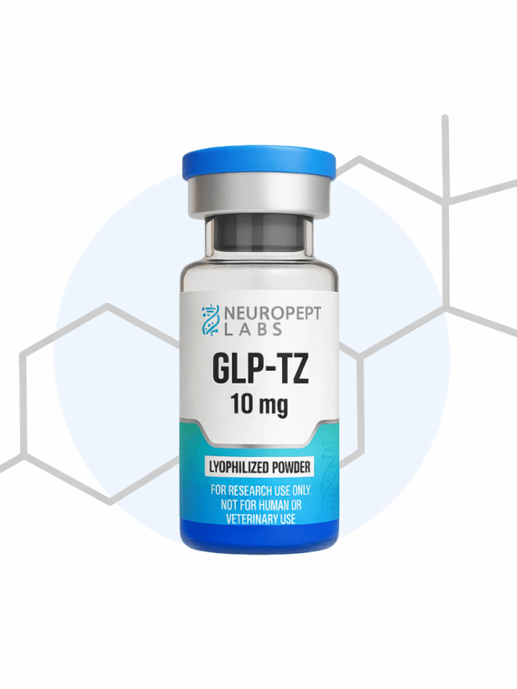 GLP-TZ | Tirzepatide research peptide lyophilized powder in sterile laboratory vial for in-vitro research use