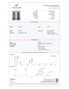 KLOW 80mg Blend (GHK-Cu / BPC-157 / TB-500 / KPV) Certificate of Analysis, lot KTB-202602-01: 99.87% HPLC purity, Freedom Diagnostics