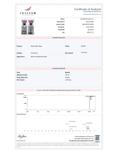 GLP-3RT 20mg (retatrutide) Certificate of Analysis, lot 260217-12: 99.81% HPLC purity, Freedom Diagnostics